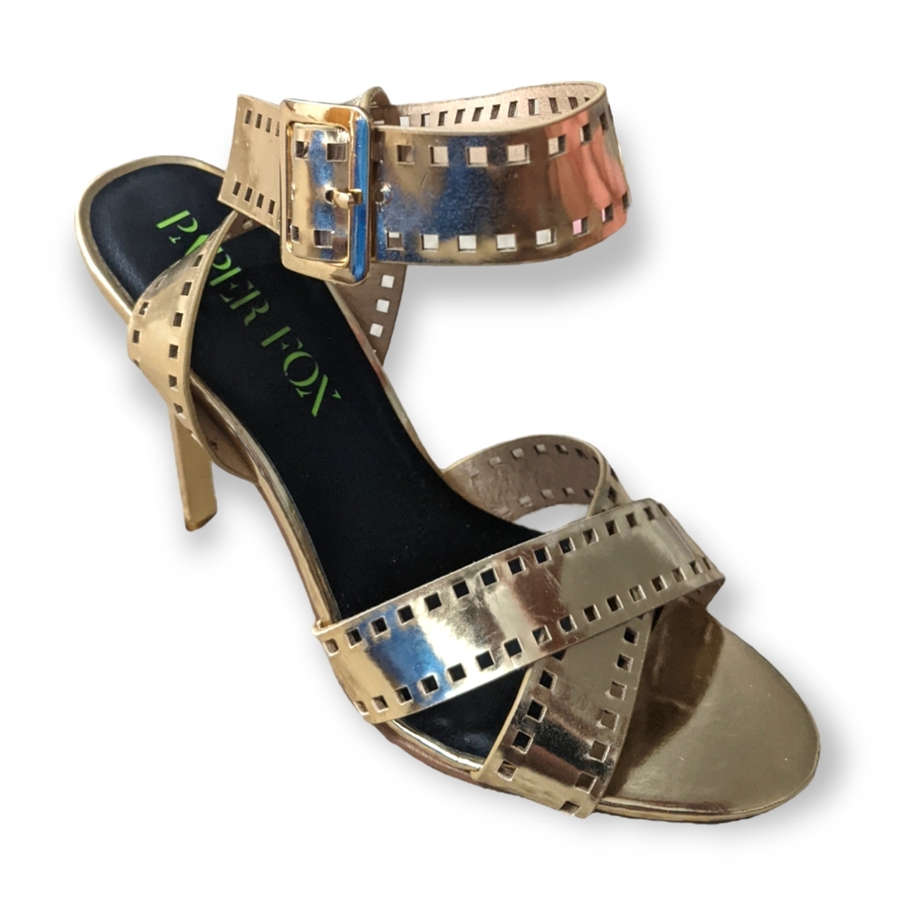 Paper Fox Metallic Gold Strappy Sandals, 7.5